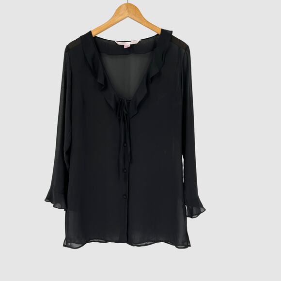 Y2k Vintage Victoria’s Secret Black Whimsigoth Sheer Ruffle Blouse Top Small - Picture 1 of 5